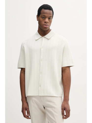 Риза Calvin Klein мъжка в бежово със стандартна кройка с класическа яка LV04LB318G