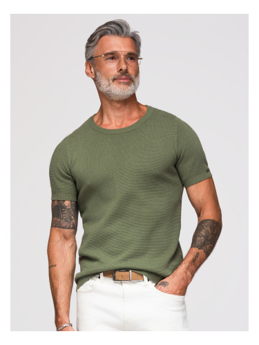 Ombre Men's knitted t-shirt with fine texture - olive