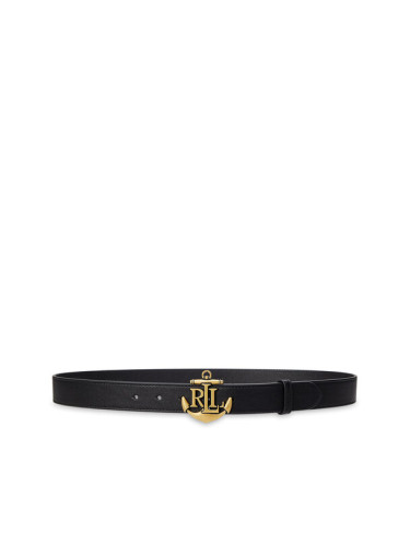 LAUREN RALPH LAUREN Дамски колан Anchor-Logo Skinny Leather Belt 412957004001 Черен