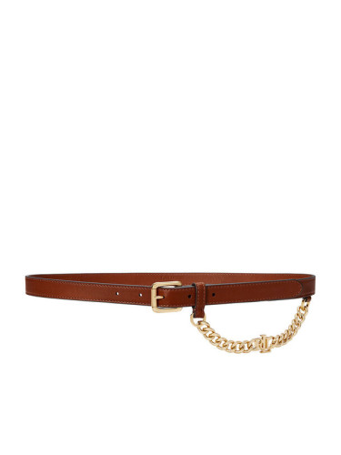 LAUREN RALPH LAUREN Дамски колан Logo-Chain Leather Skinny Belt 412968767001 Кафяв