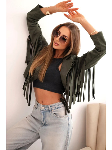 Kesi Włoski Women's suede jacket with fringes khaki