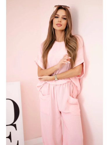 Kesi Włoski Viscose blouse + pants set powder pink