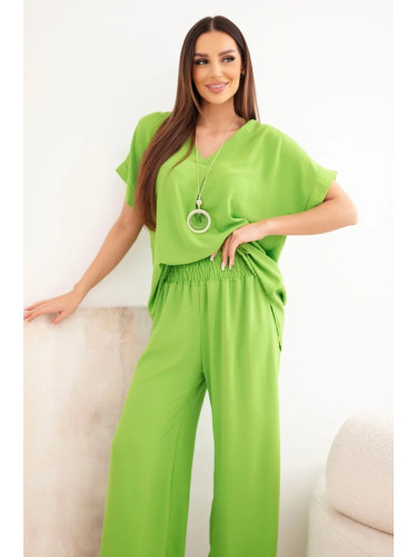 Kesi Włoski Set with necklace blouse + pants bright green