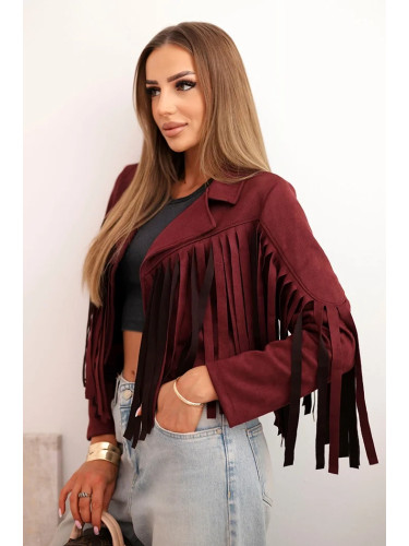 Kesi Włoski Women's suede jacket with fringes burgundy
