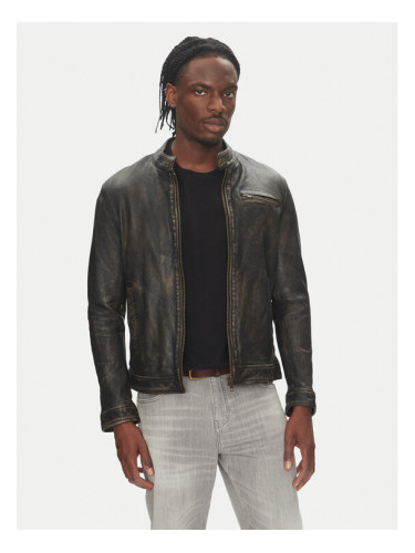 Serge Pariente Кожено яке Retro Бежов Slim Fit