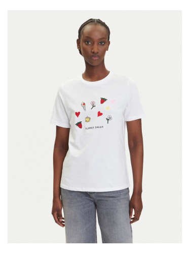 Pieces Тишърт Funly 17160308 Бял Regular Fit