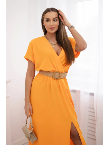 Kesi Włoski Long dress with a decorative belt orange