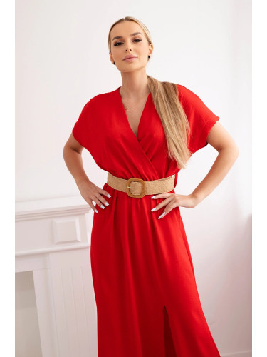 Kesi Włoski Long dress with a decorative belt red