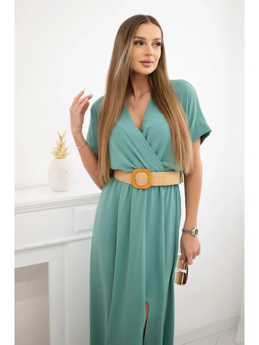 Kesi Włoski Long dress with a decorative belt  dark mint