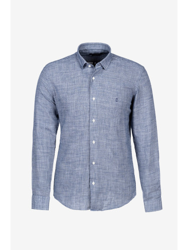 Мъжка памучна риза в син меланж