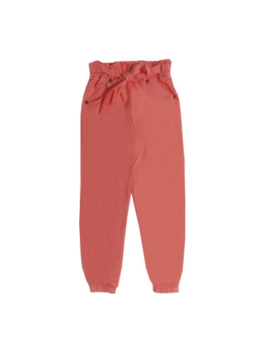 Детски свободен памучен панталон за момиче в прасковено с връзки