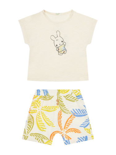 United Colors Of Benetton Комплект тишърт и панталонки 3O7SAK014 Бежов Regular Fit