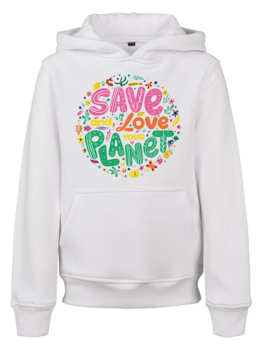 Kids Save And Love Hoody white
