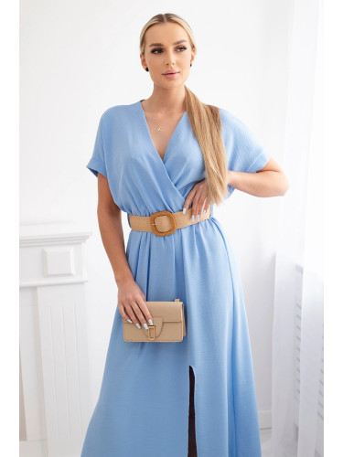 Kesi Włoski Long dress with a decorative belt blue