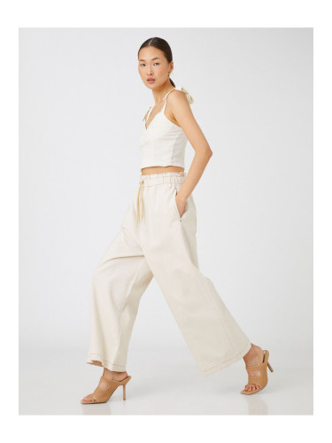 Koton Elastic Waist Jeans Trousers Wide Crop Leg
