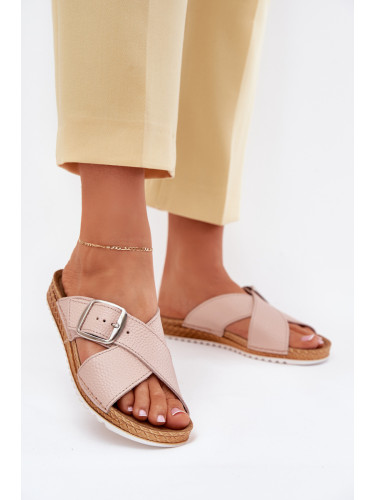 Кожени дамски сандали с катарама розови Inblu