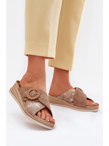 Дамски Сандали На Платформа С Декоративна Пребледа Кафяви Inblu