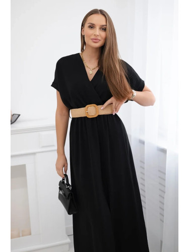 Kesi Włoski Long dress with a decorative belt black