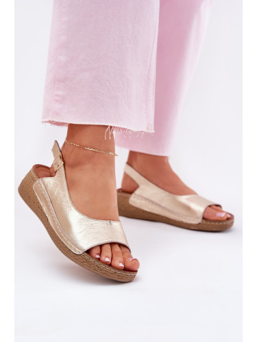 Дамски кожени сандали на ток Maciejka L7069 Златни