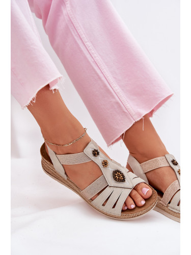 Дамски Сандали На Котур С Декорации Ясно Бежови Inblu