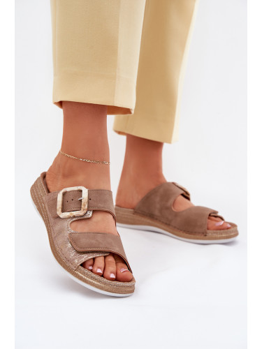 Дамски Сандали С Катарама И Велкро Кафяви INBLU