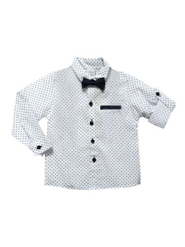 Детска риза за момче в бяло с папийонка в тъмносиньо