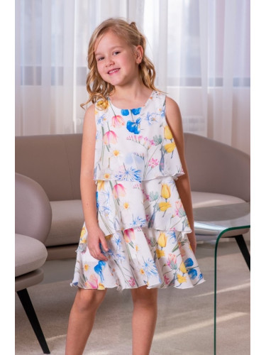 Официална/ежедневна детска рокля на воали в бяло на цветя