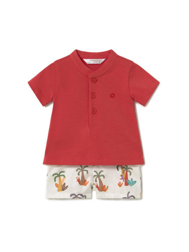 Mayoral Комплект от тениска с яка и къси панталони 1217 Червен Regular Fit