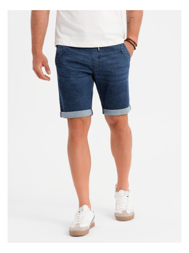 Ombre Men's denim shorts with rolled up leg - dark blue