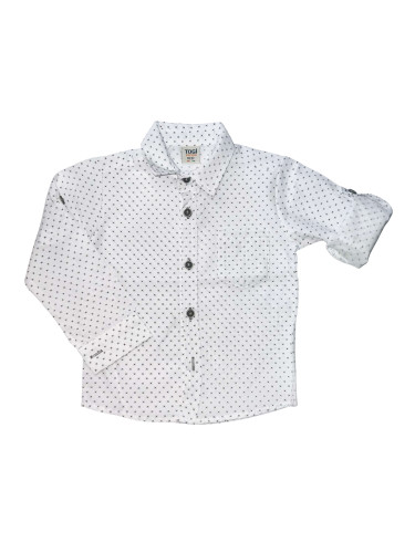  Детска риза с дълъг ръкав за момче в бяло на масленозелени точки