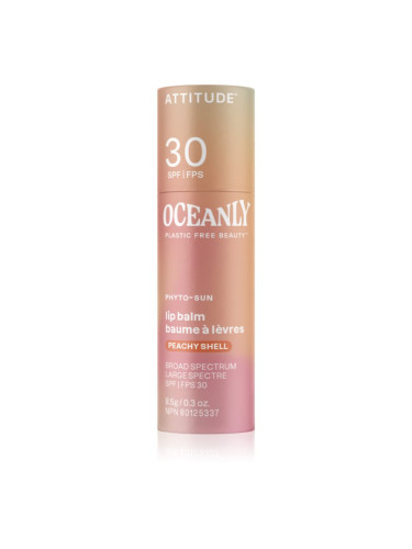 Attitude Oceanly Plastic Free Beauty тониращ балсам за устни SPF 30 цвят Peachy Shell 8.5 гр.