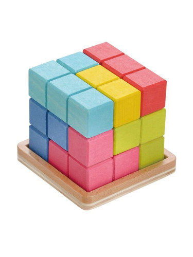 Дървен логически пъзел Tini Toys - Цветен куб