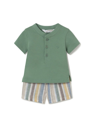 Mayoral Комплект от тениска с яка и къси панталони 1217 Зелен Regular Fit