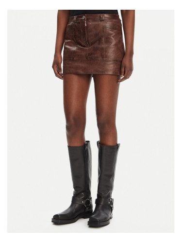 PINKO Кожена пола Geordie 104957 A2I1 Кафяв Slim Fit