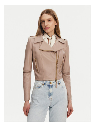 Elisabetta Franchi Кожено яке GD-47Z-51E2-V1200 Бежов Regular Fit