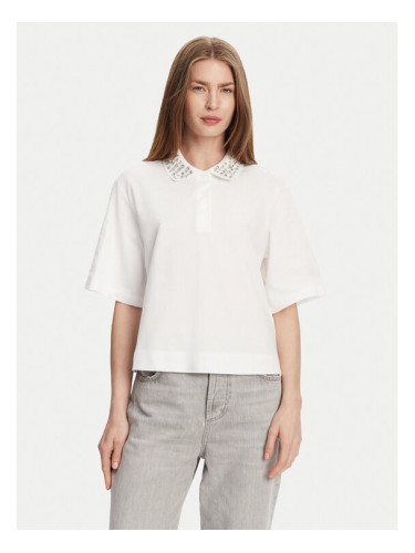 Marella Тениска с яка и копчета Gonzaga 2513951014 Бял Relaxed Fit