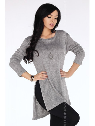 Дамска сива туника с цепка отстрани Bente