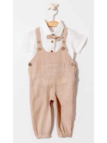 Летен бебешки гащеризон в бяло и в бежово