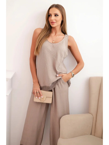 Kesi Włoski Ladies' set made of viscose with a wide-strapped top and wide-leg pants fango