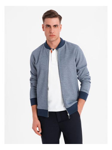 Ombre Men's pique knit bomber sweatshirt - navy blue