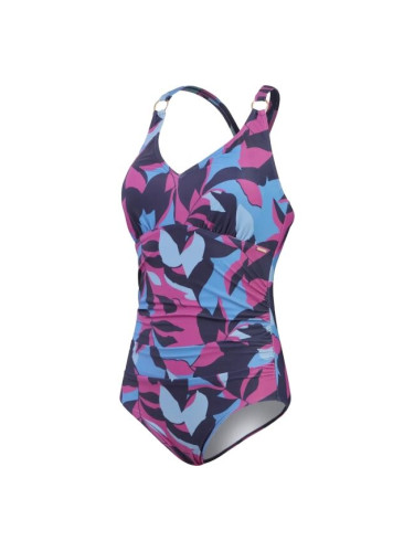 Speedo SHAPING PRITNED V NECK 1 PIECE Дамски цял бански, тъмносин, размер