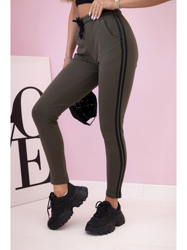 Kesi Women's sweatpants with stripes and a drawstring at the waist khaki