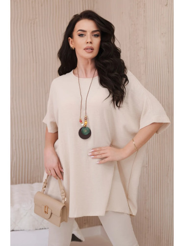 Kesi Włoski Oversized blouse with pendant dark beige