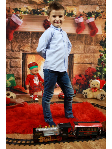  Детска риза с дълъг ръкав в синьо за момче