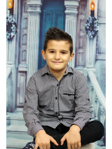 Официална детска риза с дълъг ръкав черно и бяло 934635