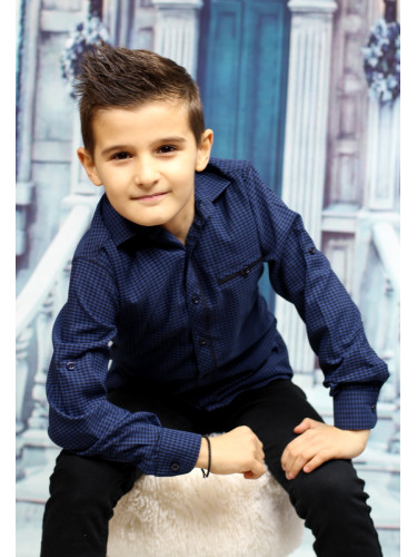 Официална детска риза с дълъг ръкав в тъмносиньо и черно 956445 от кол