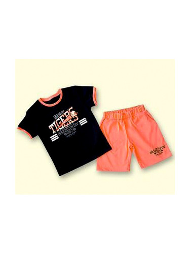 Комплект за момче от къси панталонки в неоново оранжево и тениска в че