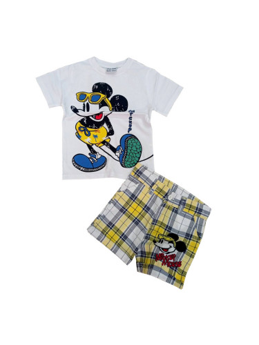 Комплект за момче от къси панталонки и тениска в бяло с Мики Маус