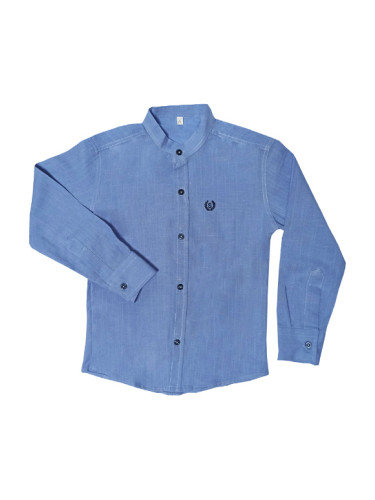 Детска риза с емблема за момче с дълъг ръкав в светлосиньо без яка 487