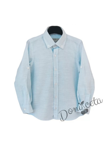 Официална детска риза с дълъг ръкав за момче в синьо на райе